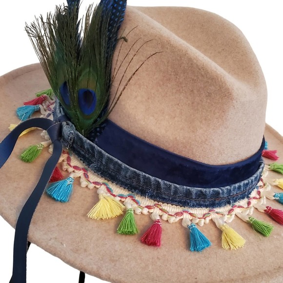 Custom Designed Boho Chic Women's Wide Brimmed Felt Fedora - Picture 7 of 7